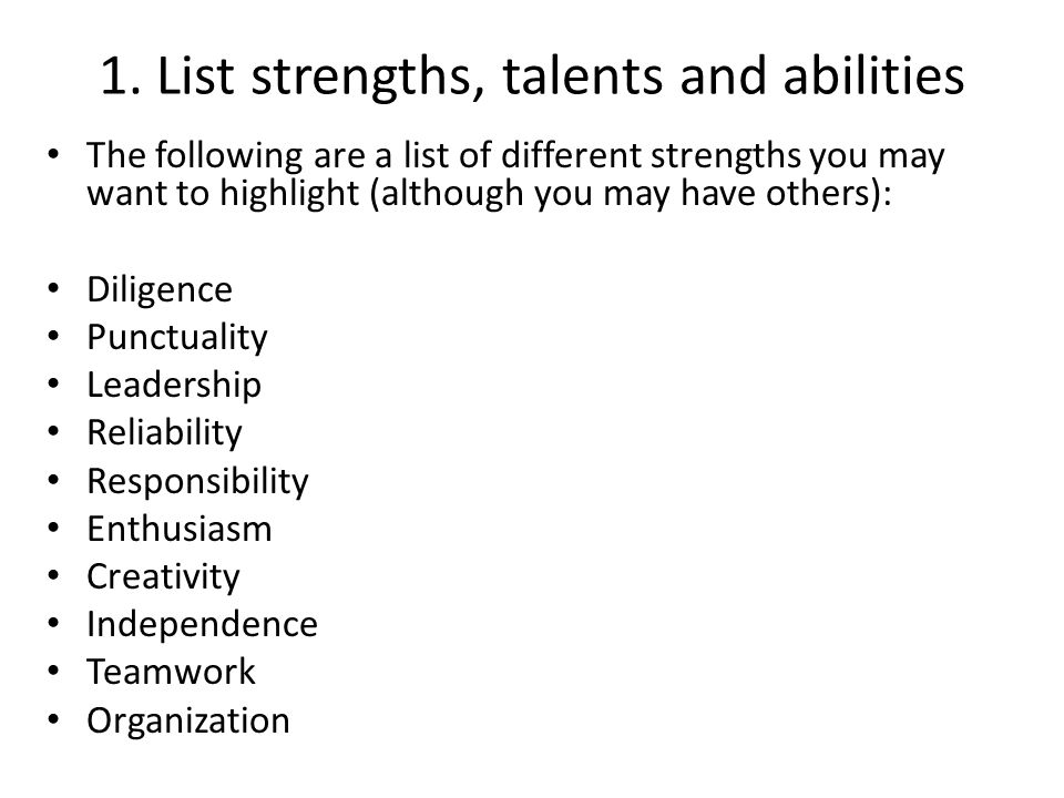 Example of recommendation of strengths